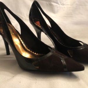 BCBG Paris Chocolate Brown Patent and Suede Pumps